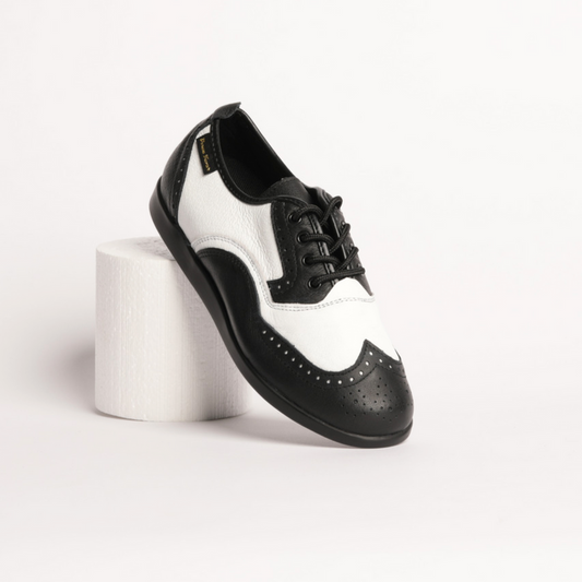 Ladies, Classic, Brogue, Wingtip, Black And White Leather, with Dual Pivot Point, Spin Spots and Ultra flexible Smooth Sole, Dance Shoe - (7821BW-1) - Rockabilly Australia Pty Ltd