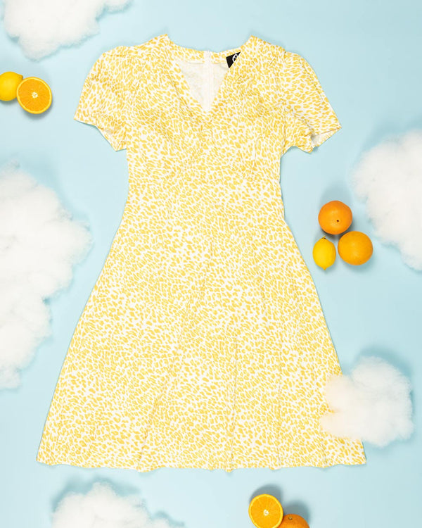 Ophia Bubblegum Collection - Lemon Pie Leopard Dress - Rockabilly Australia Pty Ltd