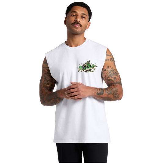 Rockabilly Australia Men's Crew Tank Top with Colour Logo in White (5073)