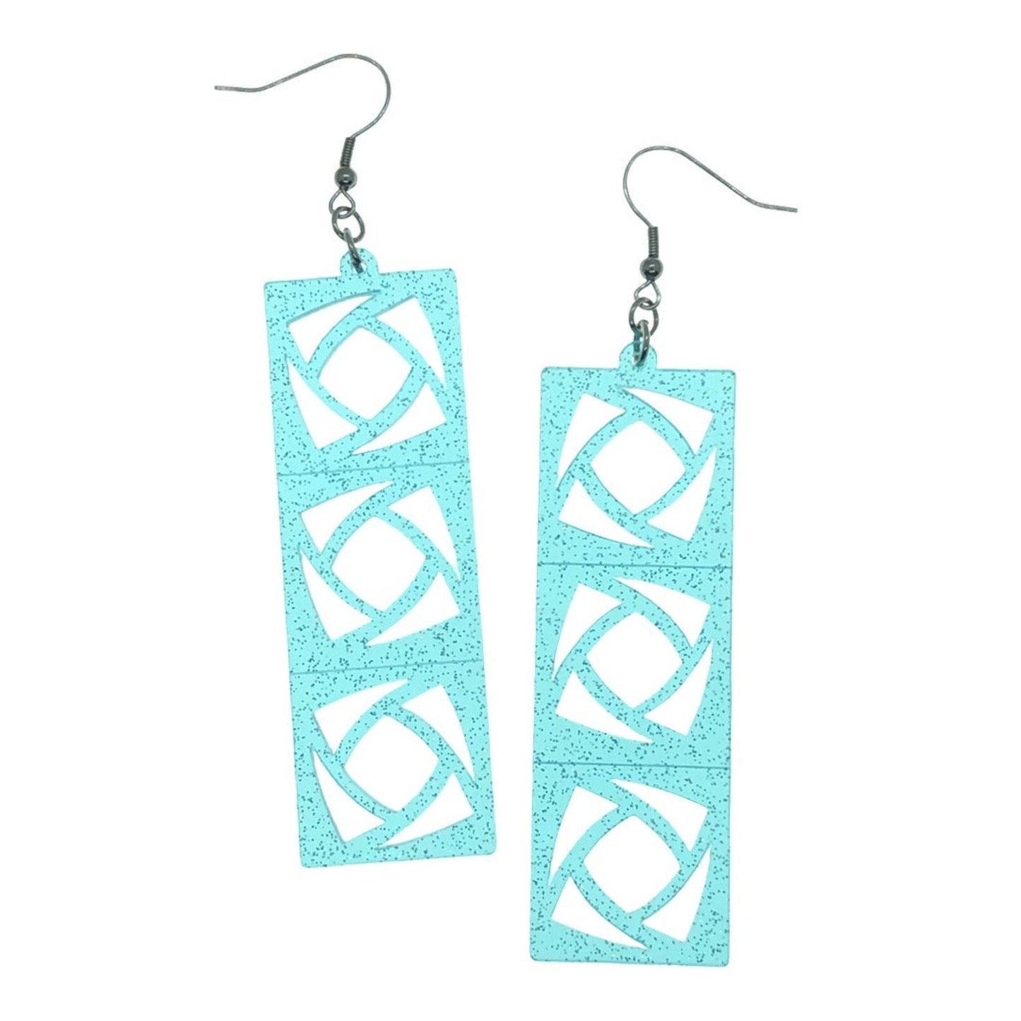 Acrylic Breeze Block Earrings. Pin - Wheel style Screen Blocks. Specialty Pink Glitter Fairy Dust Acrylic. Mid Century Modern Style Earrings. - Rockabilly Australia Pty Ltd
