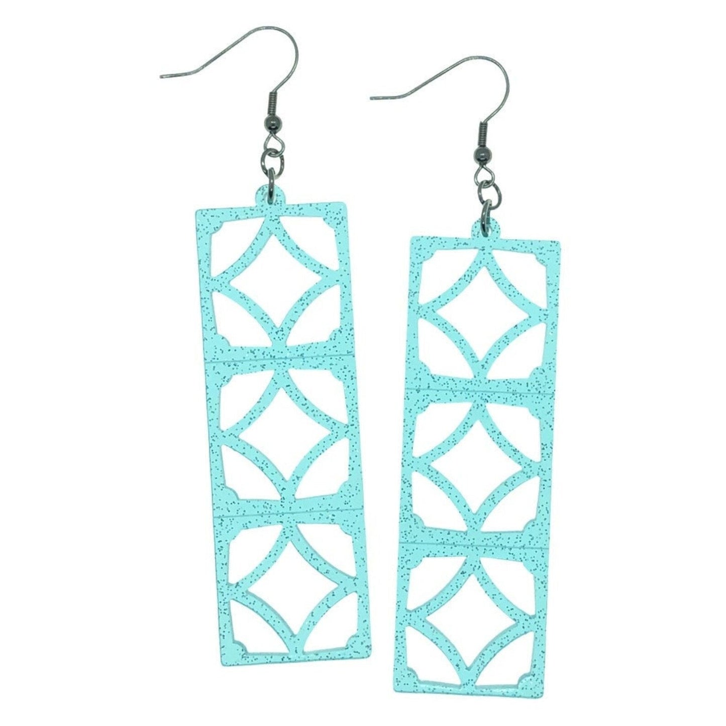 Acrylic Breeze Block Earrings. Rotary style Screen Blocks. Specialty Blue Glitter Acrylic. Mid Century Modern Style Earrings. 1950s Atomic. - Rockabilly Australia Pty Ltd