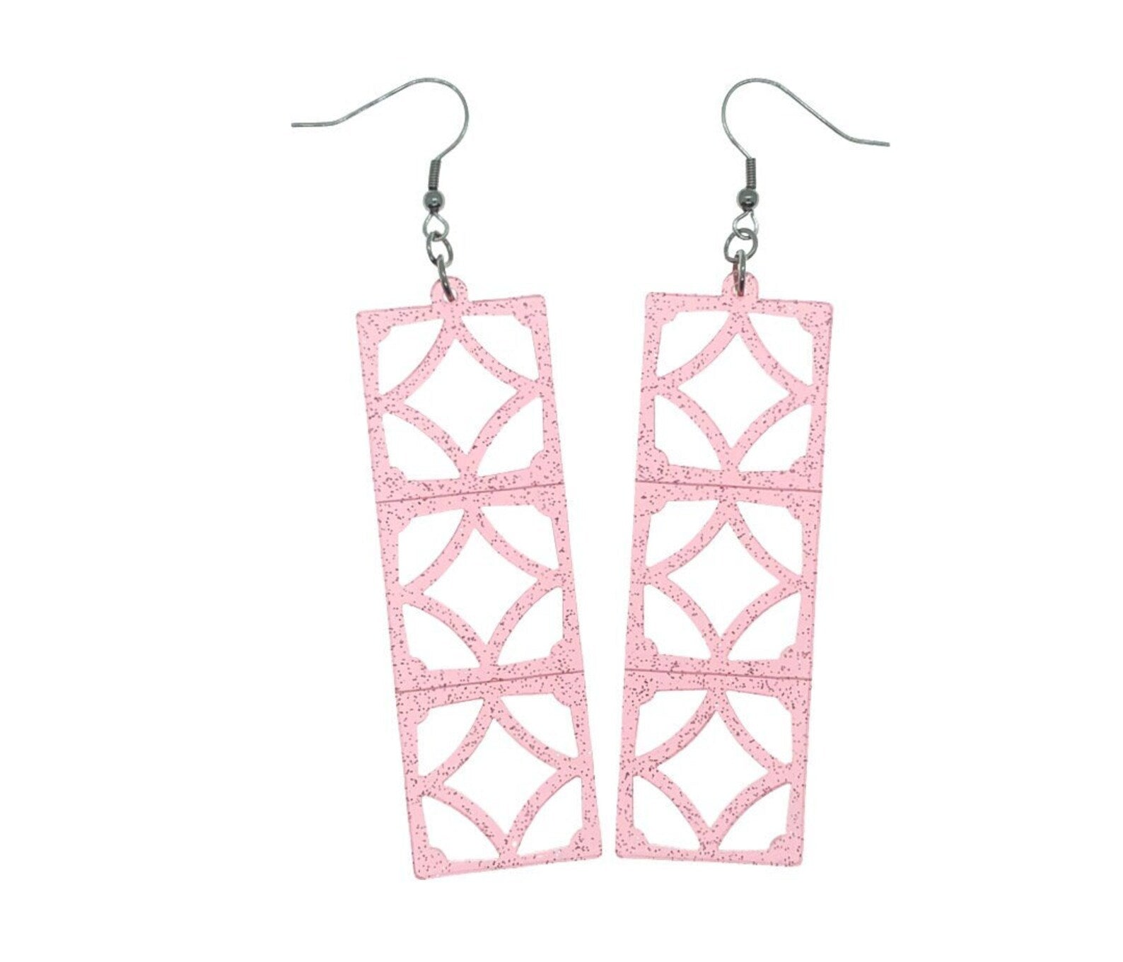 Acrylic Breeze Block Earrings. Rotary style Screen Blocks. Specialty Blue Glitter Acrylic. Mid Century Modern Style Earrings. 1950s Atomic. - Rockabilly Australia Pty Ltd