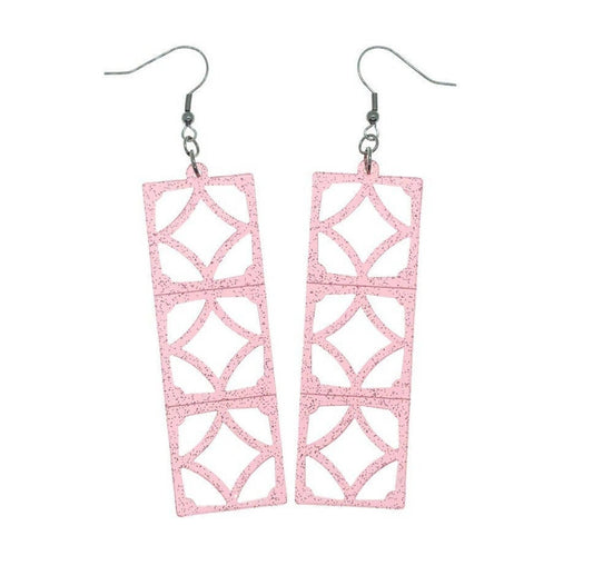 Acrylic Breeze Block Earrings. Rotary style Screen Blocks. Specialty Pink Glitter Acrylic. Mid Century Modern Style Earrings. 1950s Atomic. - Rockabilly Australia Pty Ltd
