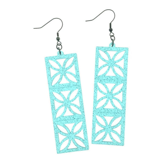 Acrylic Breeze Block Earrings. Sunflower style Screen Blocks. Specialty Blue Glitter Acrylic. Mid Century Modern Style. 1950s Atomic. - Rockabilly Australia Pty Ltd