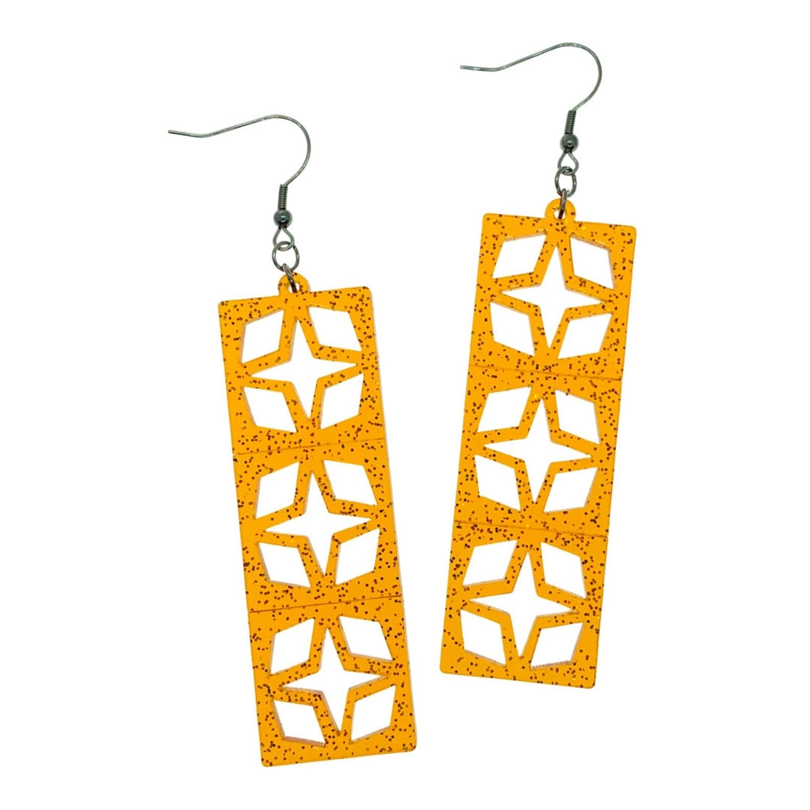 Acrylic Breeze Block Earrings. Western Star style Screen Blocks. Specialty Orange Glitter Acrylic. MCM Style Earrings. 1950s Atomic. - Rockabilly Australia Pty Ltd
