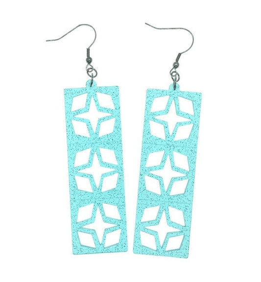 Acrylic Breeze Block Earrings. Western style Screen Blocks. Specialty Blue Glitter Acrylic. Mid Century Modern Style Earrings. 1950s Atomic. - Rockabilly Australia Pty Ltd