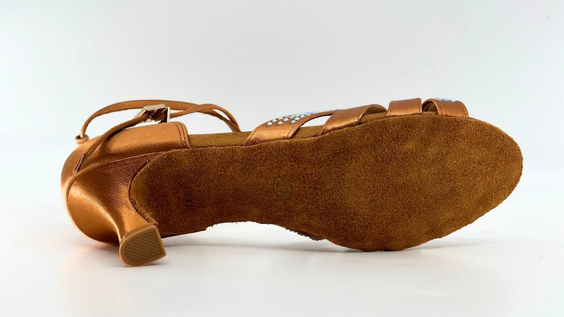 Elegant, Fixed Vamp Strap, 2.25 Inch Flared Heel, 2 Way adjustable Ankle strap, Latin Dance Shoe with AB Rhinestone detailing - (40902T) - Rockabilly Australia Pty Ltd