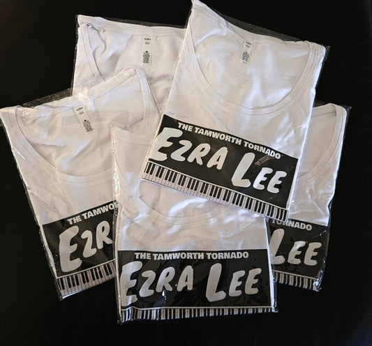 "Ezra Lee" (Limited Edition) Ladies White Scoop Neck Tee - Rockabilly Australia Pty Ltd