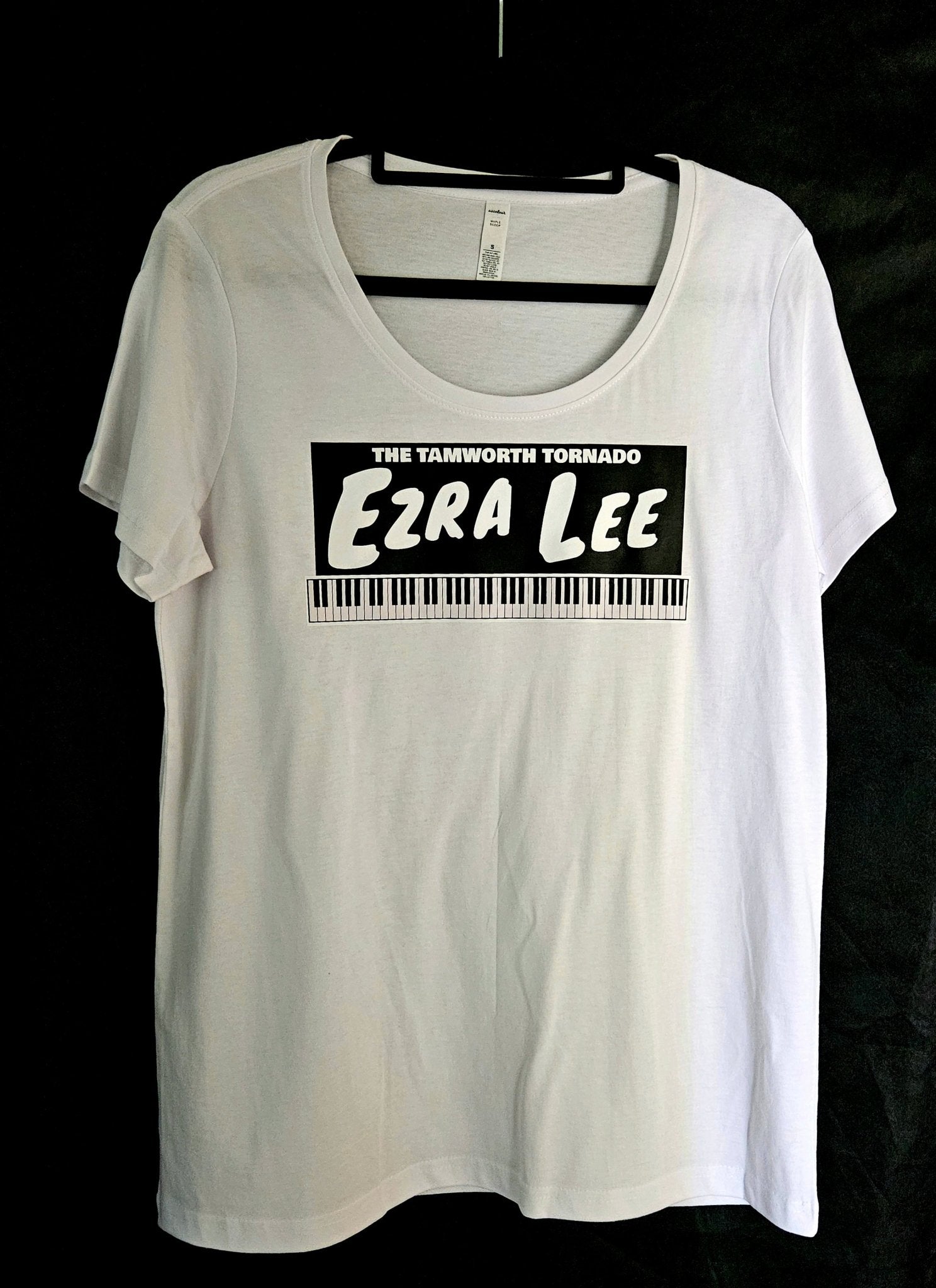 "Ezra Lee" (Limited Edition) Ladies White Scoop Neck Tee - Rockabilly Australia Pty Ltd