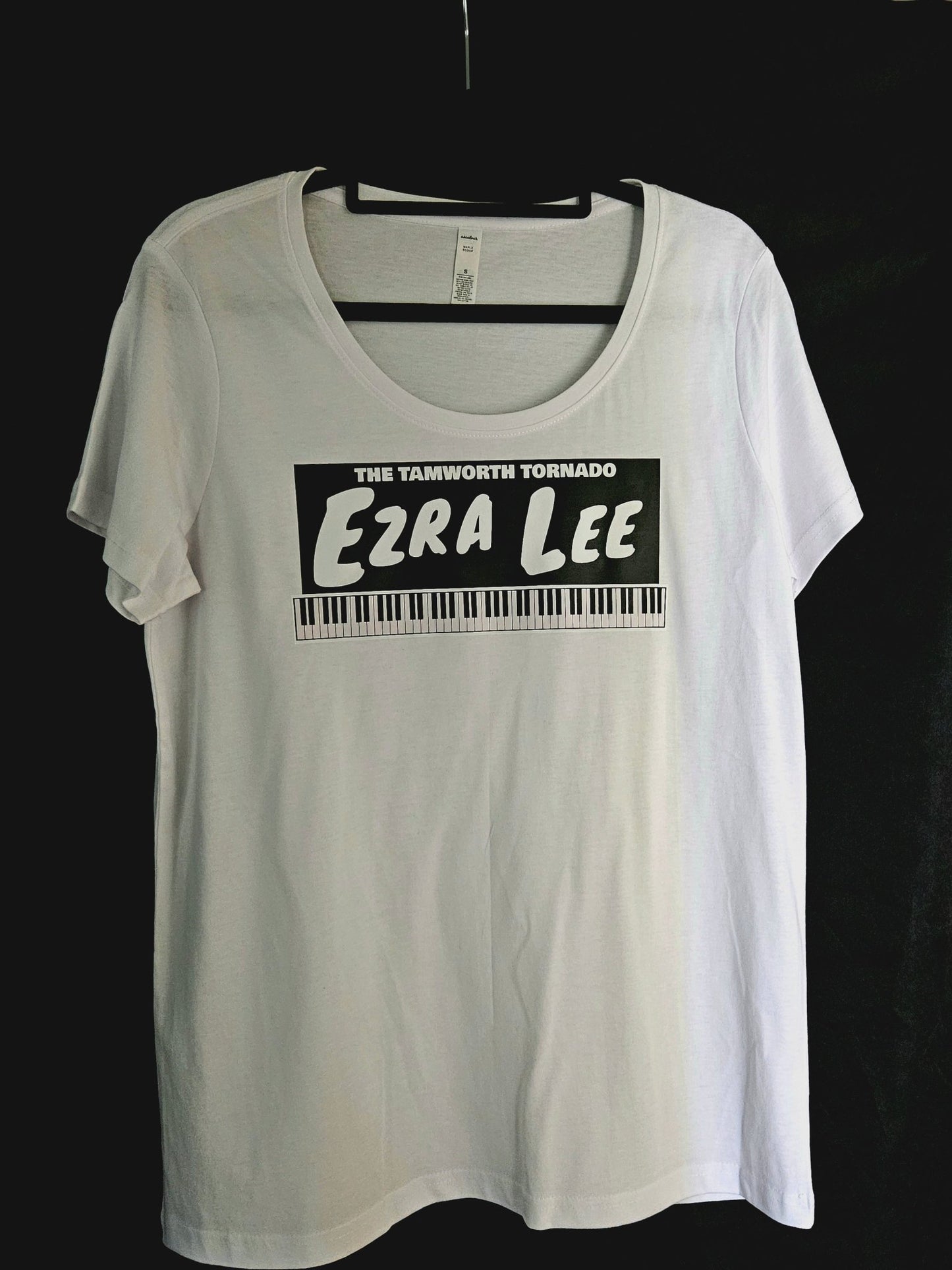 "Ezra Lee" (Limited Edition) Ladies White Scoop Neck Tee - Rockabilly Australia Pty Ltd