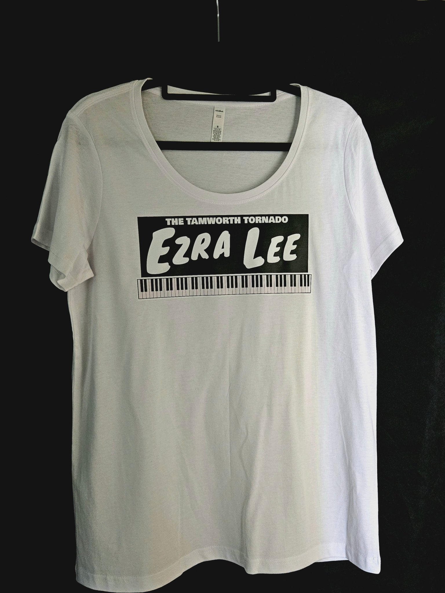 "Ezra Lee" (Limited Edition) Ladies White Scoop Neck Tee - Rockabilly Australia Pty Ltd