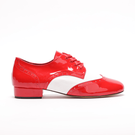 Gentlemen's, Classic, Brogue, Wingtip, White Leather with Red Patent accents, Rock N Roll, Dance Shoes - (7811RW) - Rockabilly Australia Pty Ltd