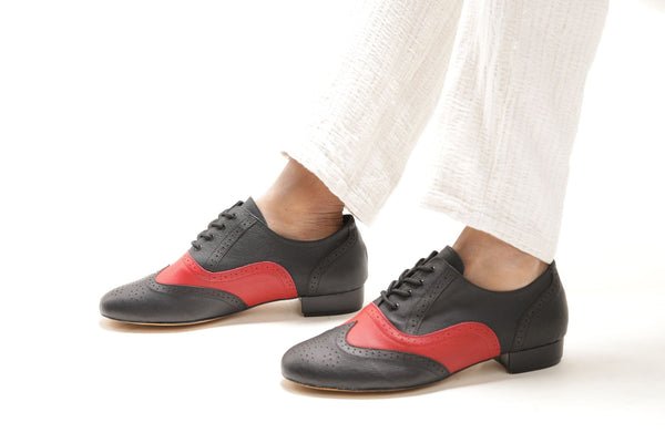 Gentlemen's, Classic, Wingtip, 1950's Inspired Brogue, Black and Red Leather, Hard Leather Sole Dance Shoe - (7812BR) - Rockabilly Australia Pty Ltd