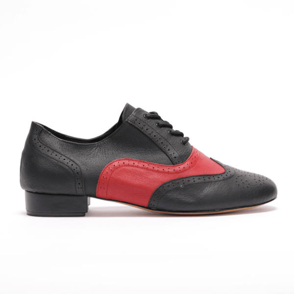 Gentlemen's, Classic, Wingtip, 1950's Inspired Brogue, Black and Red Leather, Hard Leather Sole Dance Shoe - (7812BR) - Rockabilly Australia Pty Ltd