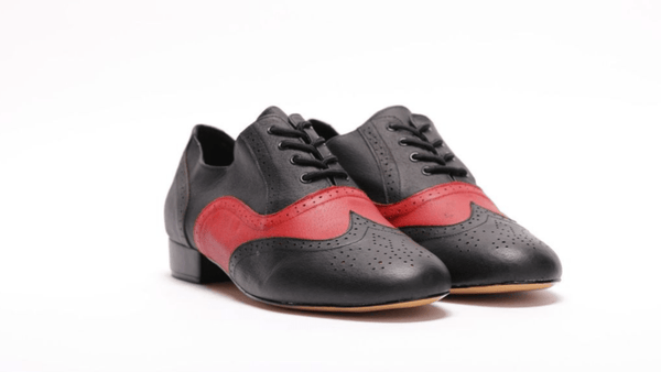 Gentlemen's, Classic, Wingtip, 1950's Inspired Brogue, Black and Red Leather, Hard Leather Sole Dance Shoe - (7812BR) - Rockabilly Australia Pty Ltd