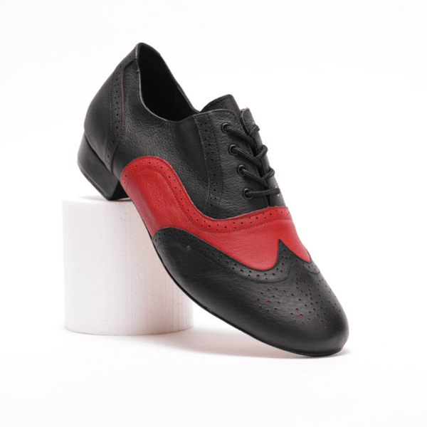 Gentlemen's, Classic, Wingtip, 1950's Inspired Brogue, Black and Red Leather, Hard Leather Sole Dance Shoe - (7812BR) - Rockabilly Australia Pty Ltd