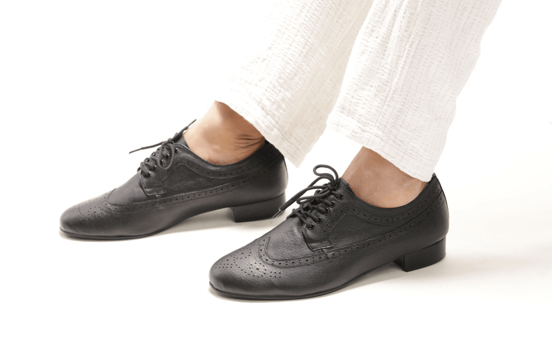 Gentlemen's, Classic, Wingtip, 1950's inspired Brogue, Black Leather Dance Shoe - (7816B) - Rockabilly Australia Pty Ltd