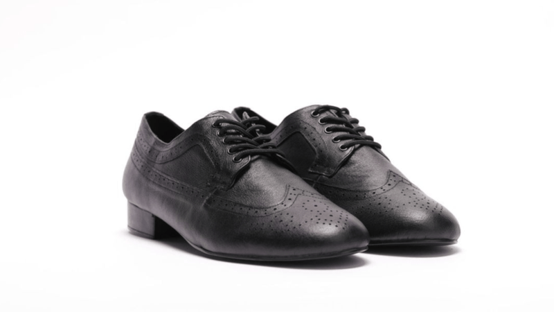 Gentlemen's, Classic, Wingtip, 1950's inspired Brogue, Black Leather Dance Shoe - (7816B) - Rockabilly Australia Pty Ltd
