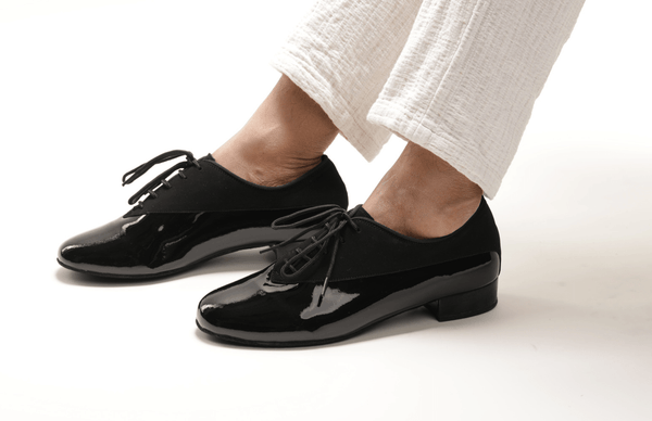 Gentlemen's, Unique, Black Patent Leather and Suede, Standard Ballroom, Dance Shoe - (7814) - Rockabilly Australia Pty Ltd