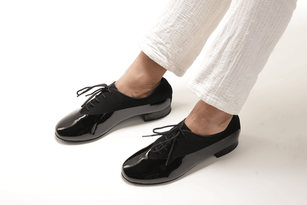 Gentlemen's, Unique, Black Patent Leather and Suede, Standard Ballroom, Dance Shoe - (7814) - Rockabilly Australia Pty Ltd