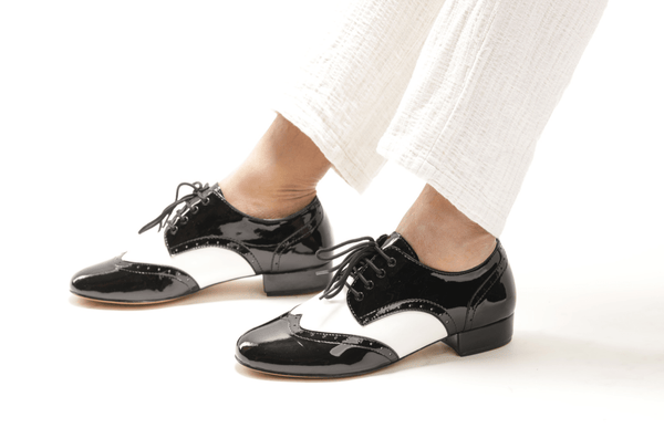 Gentlemen'sClassic, Brogue, 1950's - 1960's Inspired, Wingtip, Black and White Leather with Black Patent accents, Dance Shoes - (7811BW) - Rockabilly Australia Pty Ltd