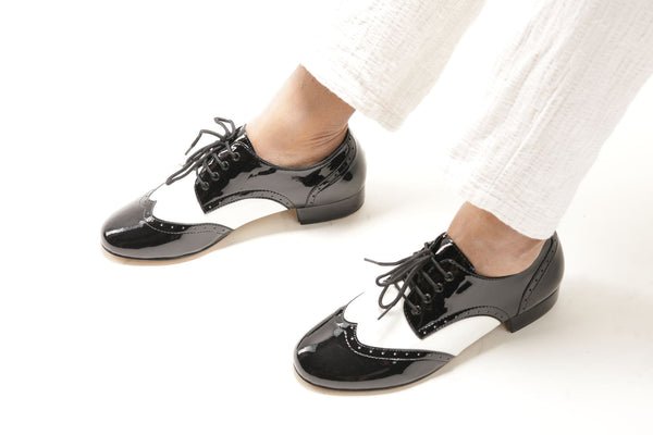 Gentlemen'sClassic, Brogue, 1950's - 1960's Inspired, Wingtip, Black and White Leather with Black Patent accents, Dance Shoes - (7811BW) - Rockabilly Australia Pty Ltd