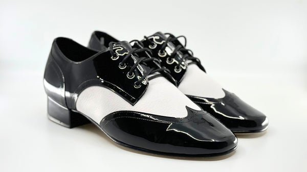 Gentlemen'sClassic, Brogue, 1950's - 1960's Inspired, Wingtip, Black and White Leather with Black Patent accents, Dance Shoes - (7811BW) - Rockabilly Australia Pty Ltd