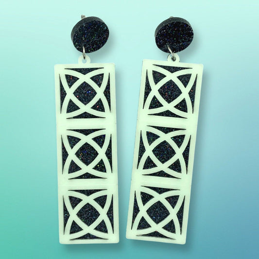 Glow in the dark Atomic Breeze Block Acrylic Earrings - Black - Rockabilly Australia Pty Ltd