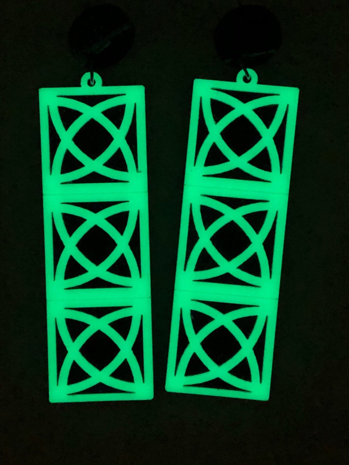 Glow in the dark Atomic Breeze Block Acrylic Earrings - Black - Rockabilly Australia Pty Ltd
