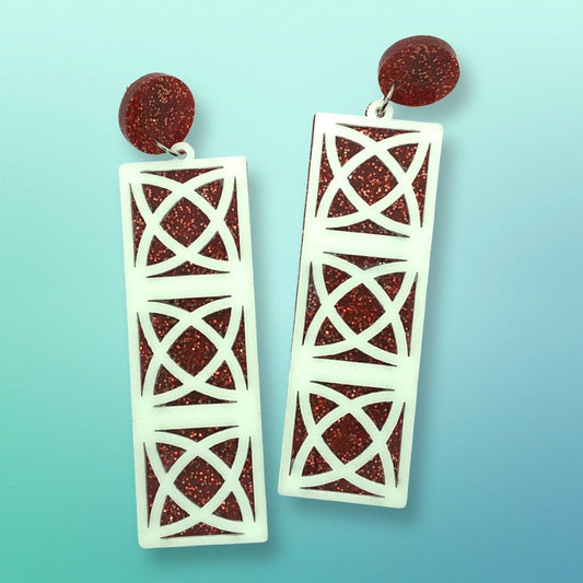 Glow in the dark Atomic Breeze Block Acrylic Earrings - Orange - Rockabilly Australia Pty Ltd