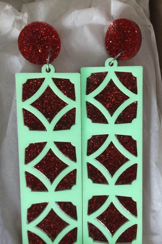 Glow in the Dark Breeze Block Acrylic Earrings - Empress Style - Rockabilly Australia Pty Ltd