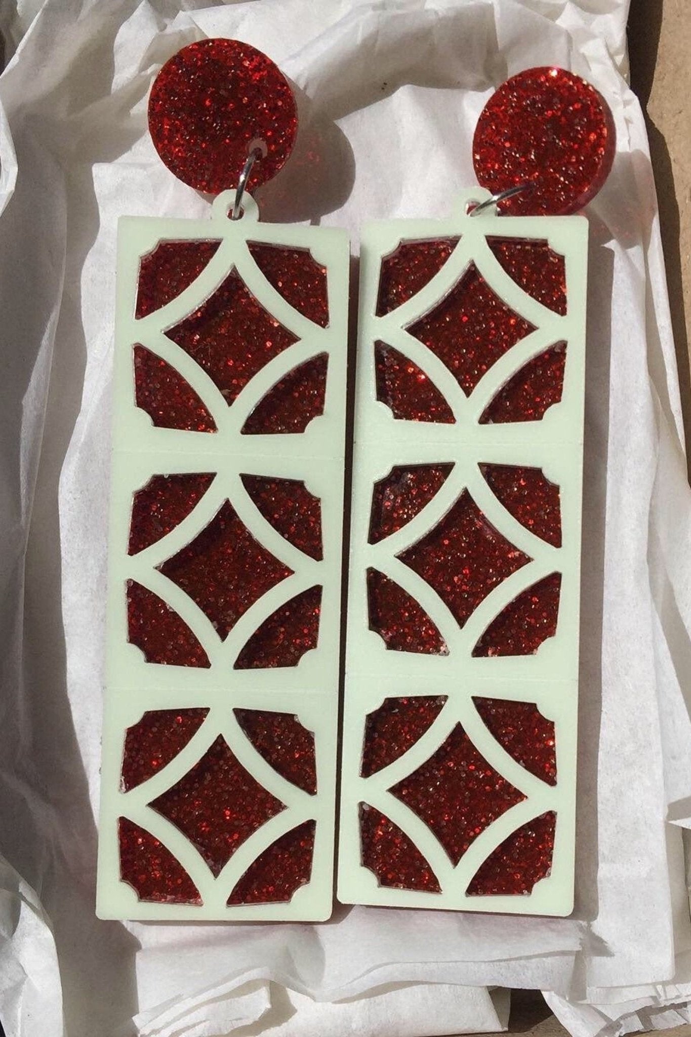 Glow in the Dark Breeze Block Acrylic Earrings - Empress Style - Rockabilly Australia Pty Ltd
