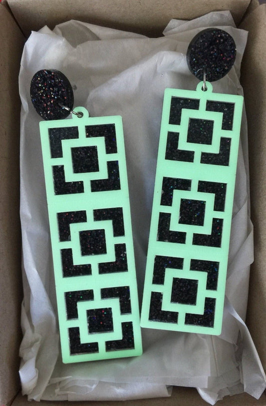 Glow in the Dark Breeze Blocks Acrylic Earrings - Vista - Vue - Rockabilly Australia Pty Ltd