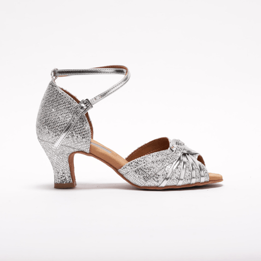 Ladies, Classic, Incased Peep Toe, Vamp with Swirl Detail, 2.25 Inch, Spanish Heel, Wrap Ankle Strap, Dance shoe In Ultra Fine Silver Glitter Satin with Silver Patent Swirl and Strap Detailing. - (S7381S) - Rockabilly Australia Pty Ltd