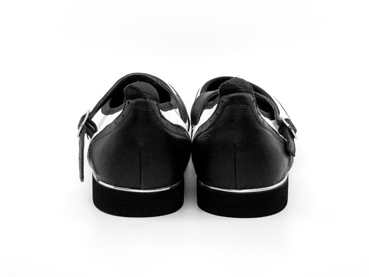 Ladies, Classic, Mary Jane, Wingtip, Black and White Leather Dance Shoe - Rockabilly Australia Pty Ltd