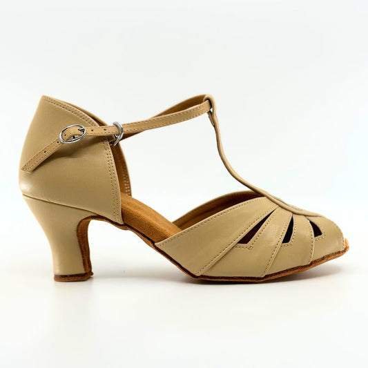 Ladies, Classic, Vintage Inspired, Peep Toe, 4 Strap, T - Bar Dance Shoe in Tan Vegan Leather - (S230B2) - Rockabilly Australia Pty Ltd