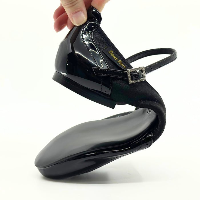 Ladies, Classic, Wing Tip, Mary Jane, Dance Shoe In Black Patent and Black Sparkle - (2083BG) - Rockabilly Australia Pty Ltd