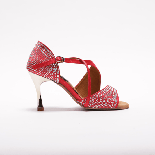 Ladies High Performance Latin Dance Shoe (Red Satin with AB Gem Stones) - (S7172R) - Rockabilly Australia Pty Ltd