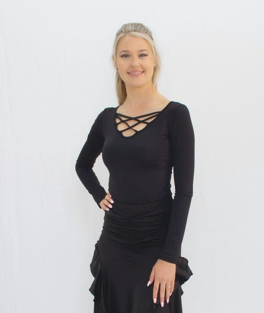 Ladies Latin Dance Top in Black - (1058) - Rockabilly Australia Pty Ltd