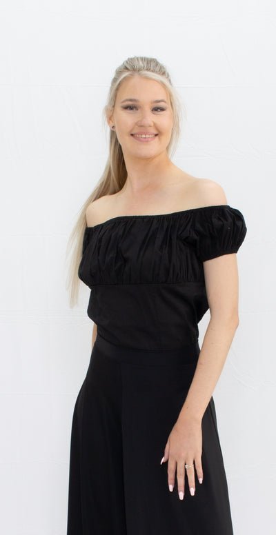 Ladies Peasant Top in Black - (PTB) - Rockabilly Australia Pty Ltd