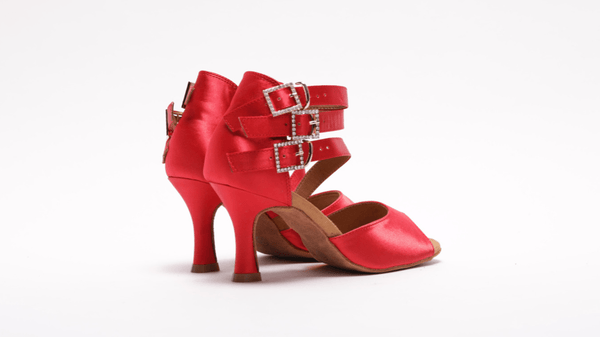 Ladies, Peep Toe, 3 Inch Flared Heel, Unique 3 Ankle Strap Dance Shoe - (S248) - Rockabilly Australia Pty Ltd
