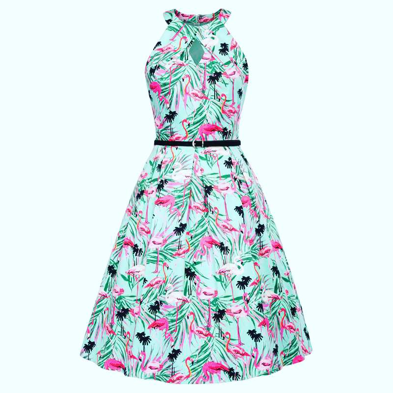 Ladies Retro Dress in Flamingo Print - (BP4602) - Rockabilly Australia Pty Ltd
