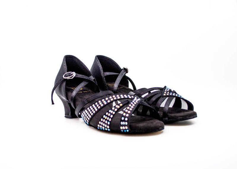 Ladies, Unique Vamp, Peep Toe, 1.5 Inch Junior Heel, In Shimmer Gold With AB Rhinestones - (S211B) - Rockabilly Australia Pty Ltd