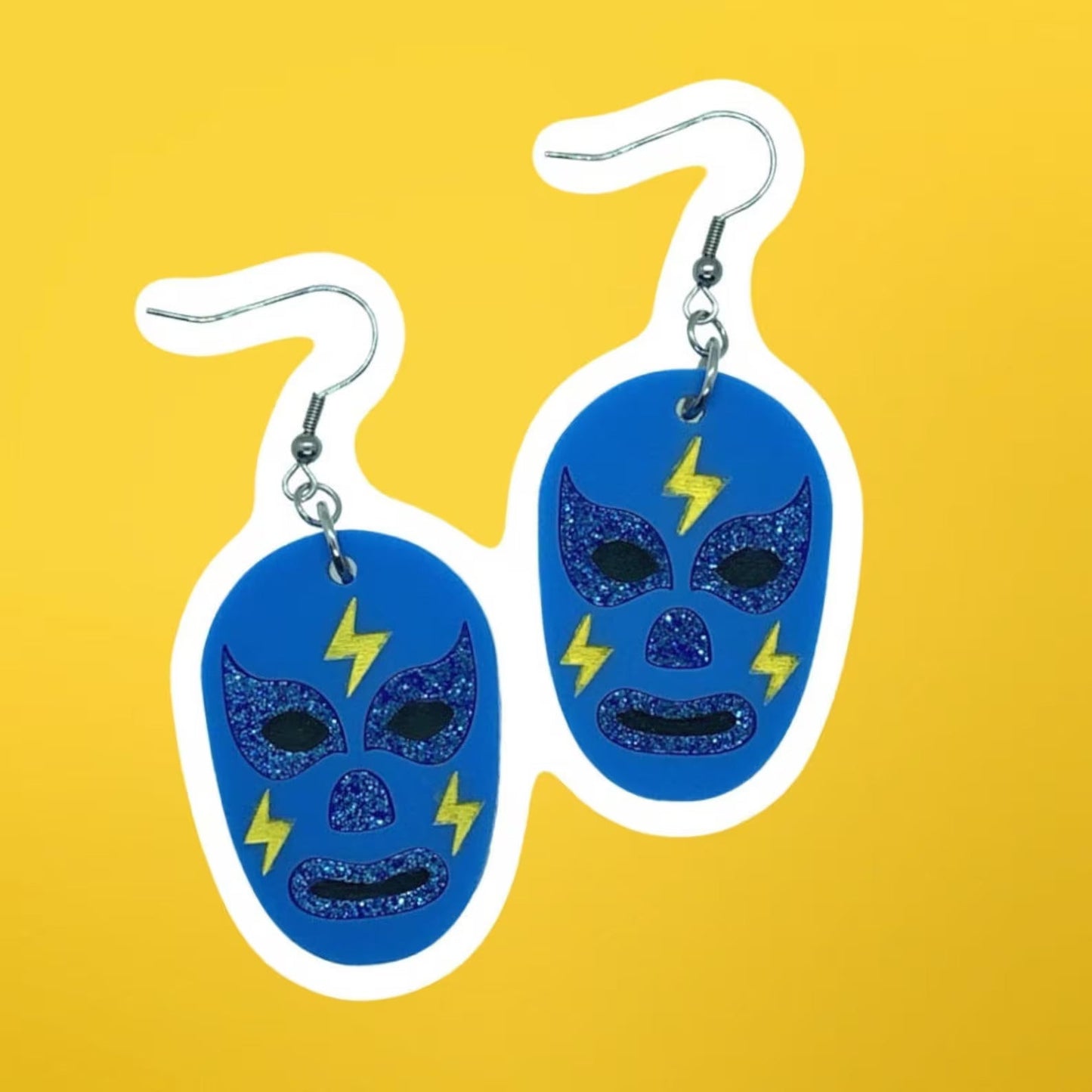 Lucha Libre Acrylic Earrings, Blue Lucha Earrings, Mexican Wrestling Mask Earrings, Mid Century Modern Earrings - Rockabilly Australia Pty Ltd