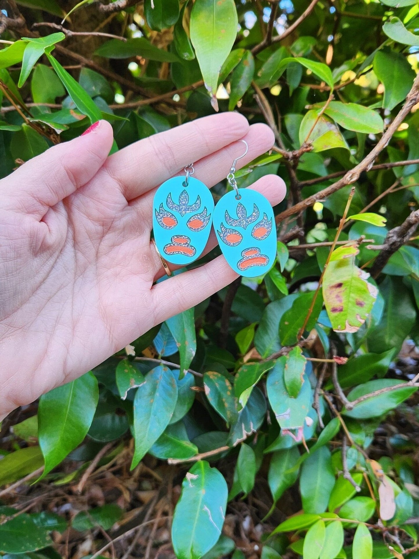 Lucha Libre Acrylic Earrings, Light Blue Lucha Libre Earrings, Mexican Wrestling Mask Earrings, Mid Century Modern Earrings - Rockabilly Australia Pty Ltd