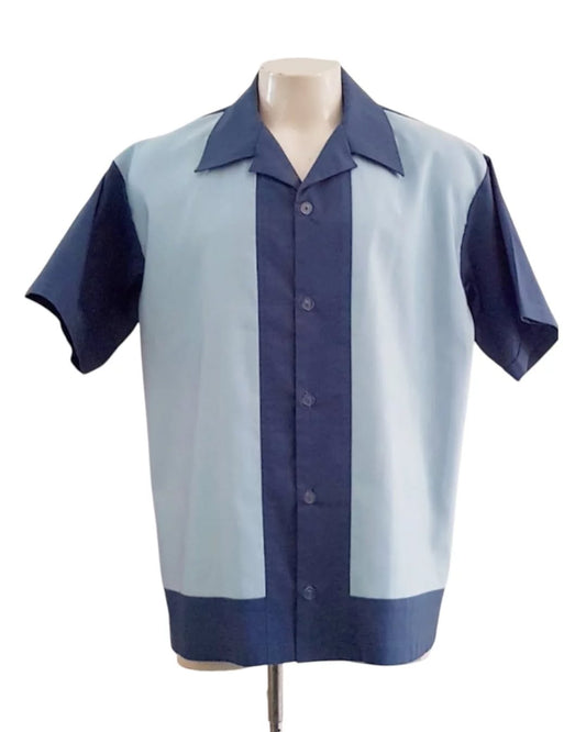 Men’s Lounge Shirt – Airforce Blue & Light Blue - Rockabilly Australia Pty Ltd