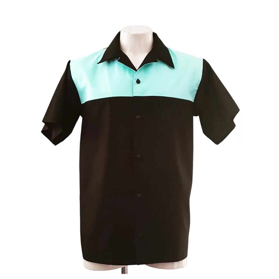 Men’s Quarter Panel Shirt – Black & Mint Green - Rockabilly Australia Pty Ltd