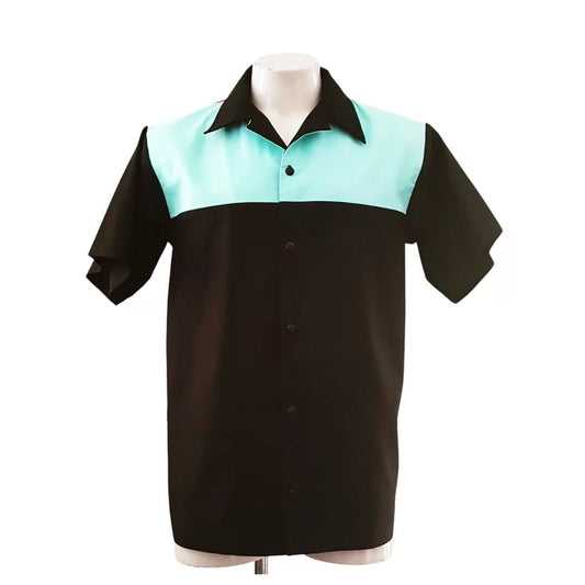 Men’s Quarter Panel Shirt – Black & Mint Green - Rockabilly Australia Pty Ltd