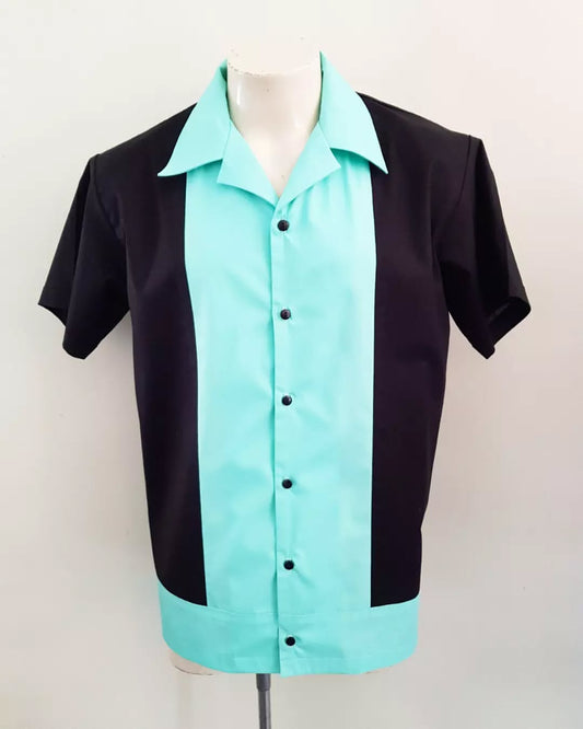 Men’s Rocco Lounge Shirt – Black & Mint Green - Rockabilly Australia Pty Ltd