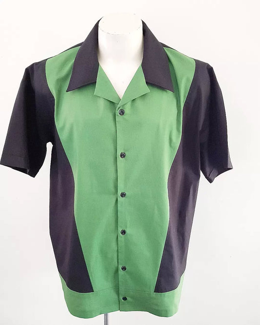 Men’s Vincenzo Lounge Shirt – Black & Leaf Green - Rockabilly Australia Pty Ltd
